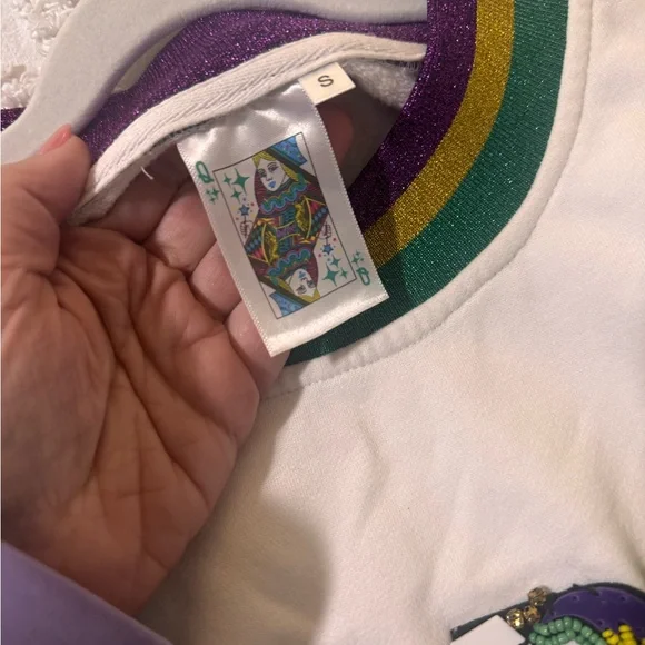 QUEEN OF SPARKLES White Mardi Gras Sweatshirt - Picture 2 of 8